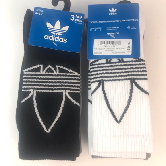 Adidas 6 Pair Crew Socks Gray Black White Men's Sz 6-12 - Picture 6 of 6
